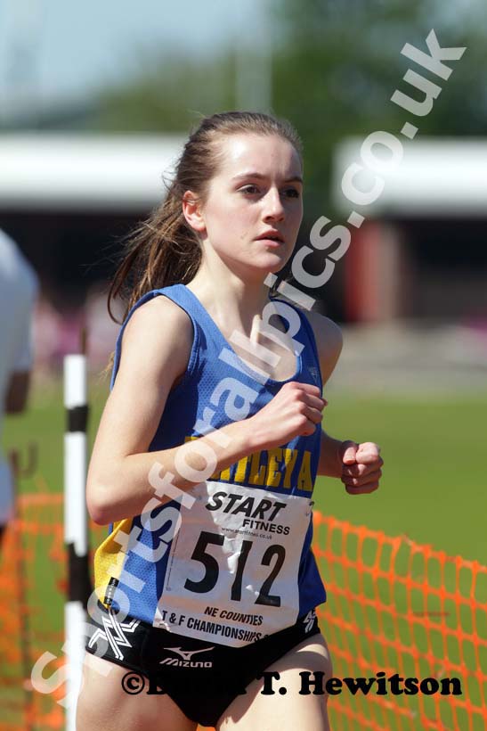 Lydia Turner (Birtley) wins the under-17s 3000 metres with a championship record.